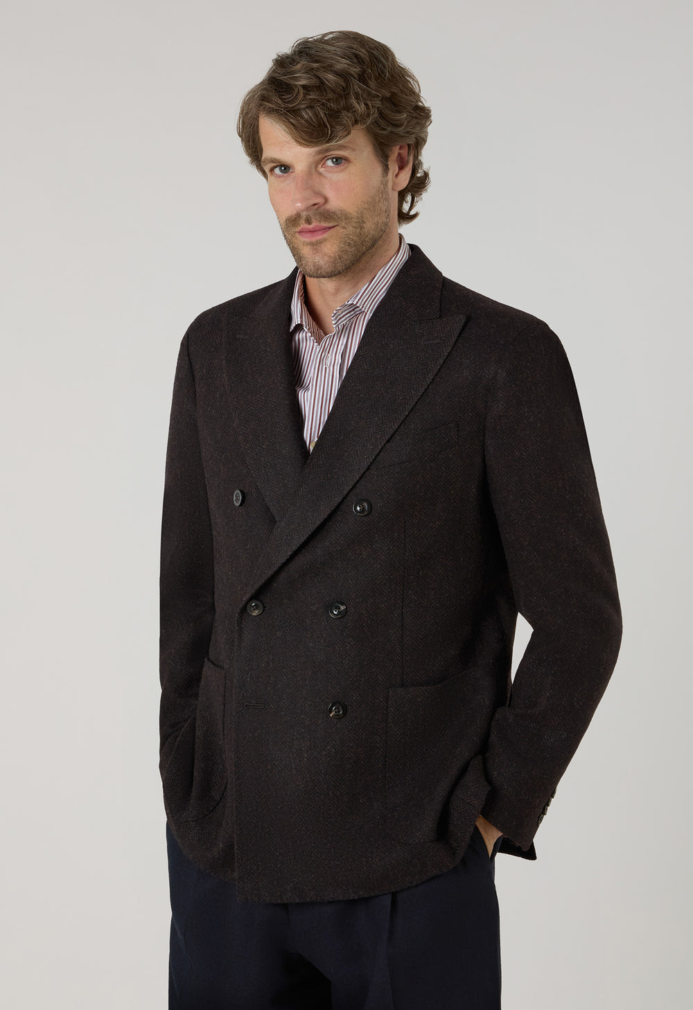 Brown Shetland Chevron double-breasted K-Jacket