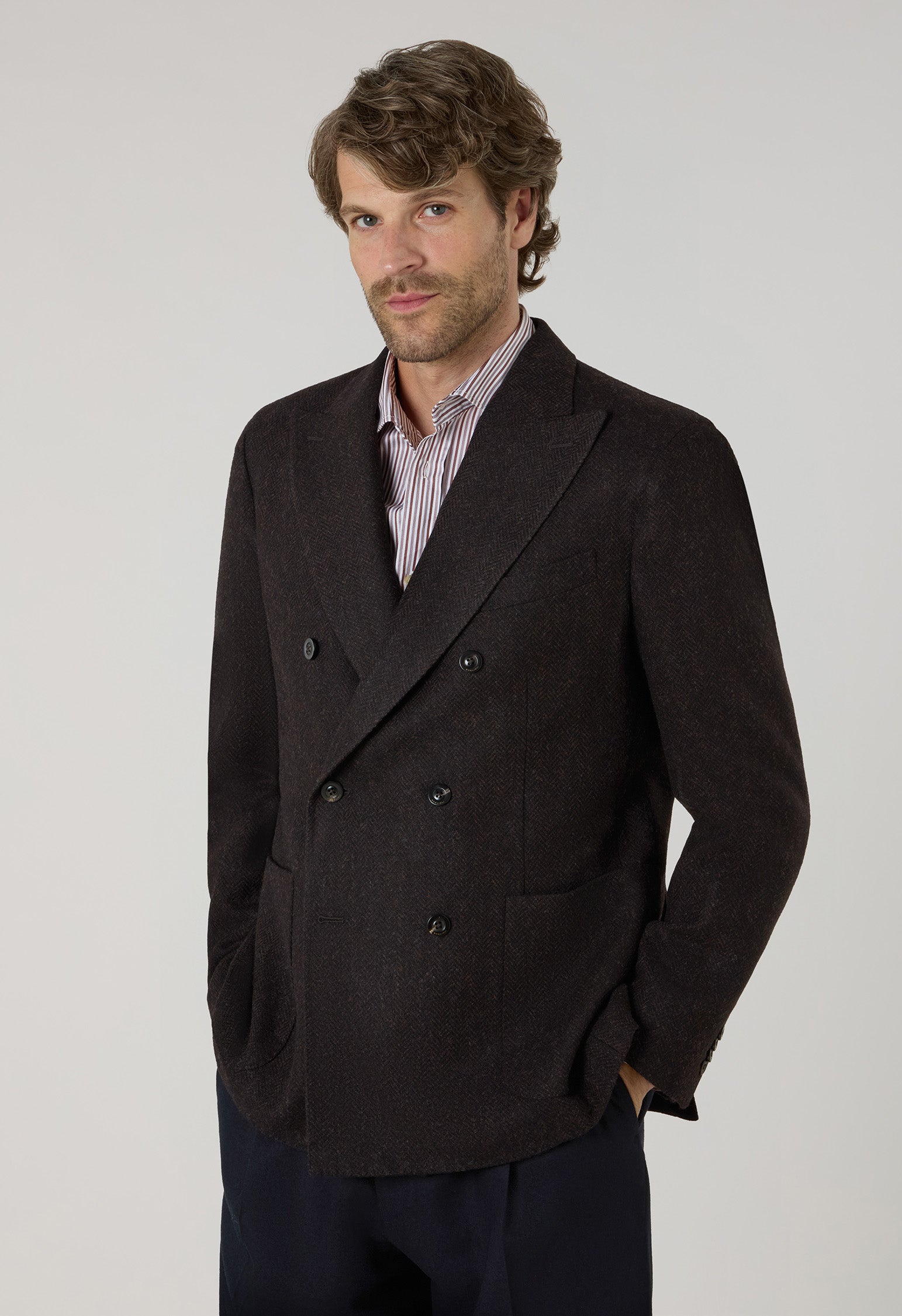 Brown Shetland Chevron double-breasted K-Jacket
