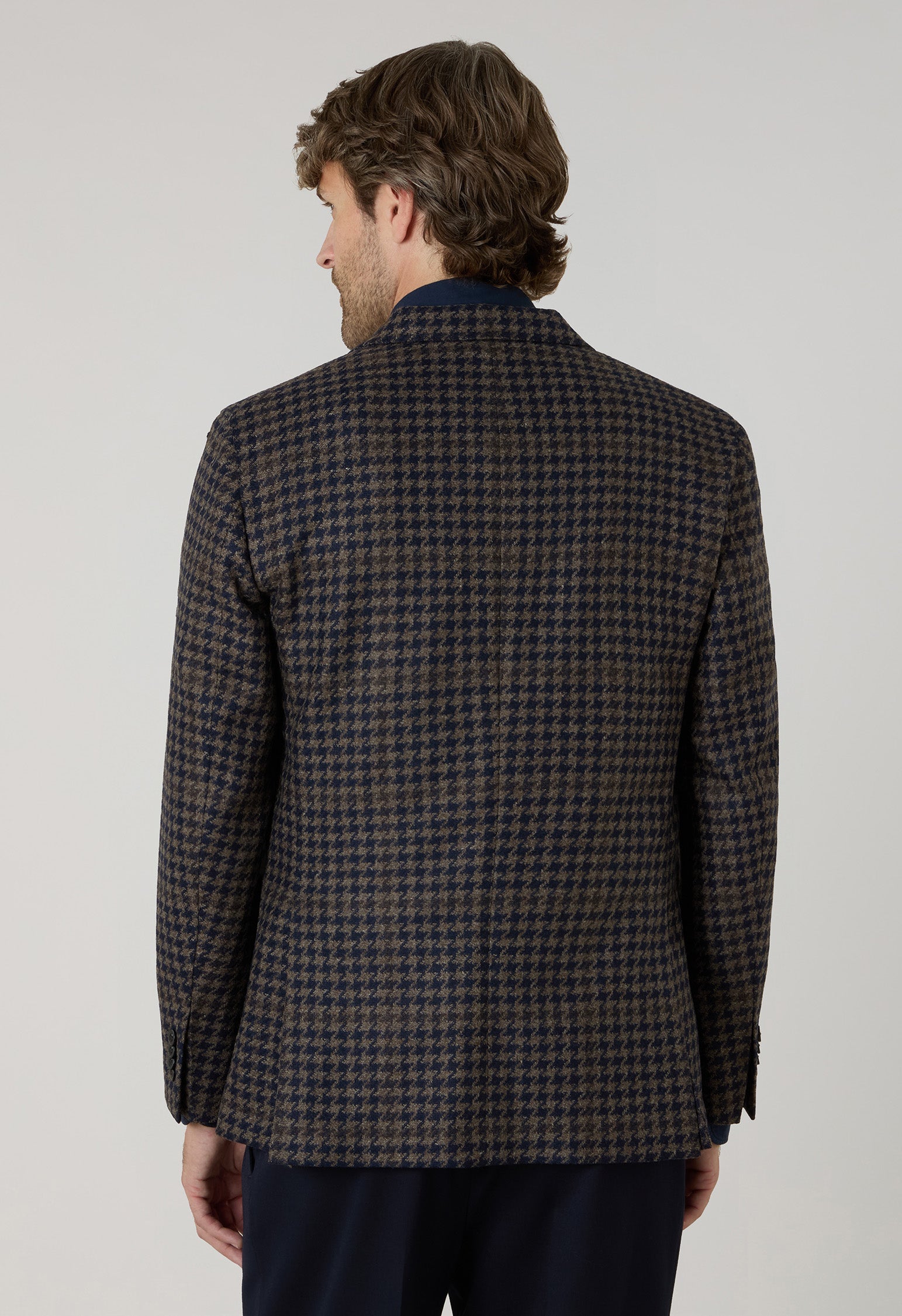 K-Jacket doppiopetto in lana e cashmere pied-de-poule marrone