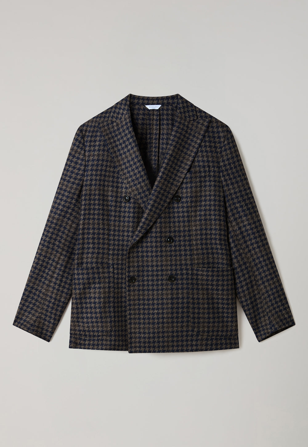 Braune, zweireihige K-Jacket aus Wolle und Kaschmir mit Hahnentrittmuster