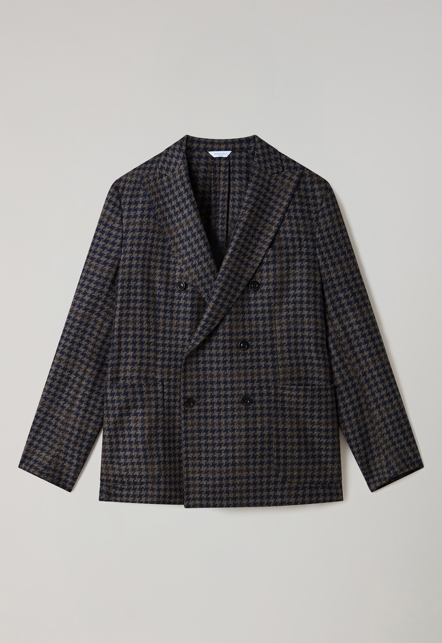 Braune, zweireihige K-Jacket aus Wolle und Kaschmir mit Hahnentrittmuster