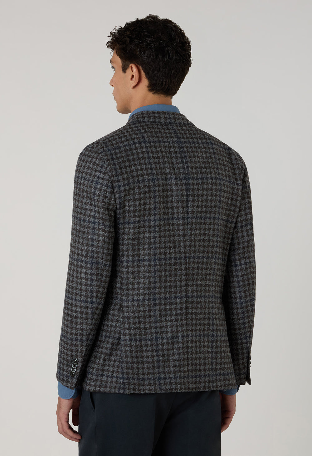 Grey Wool Cashmere Pied-de-poule double-breasted K-Jacket