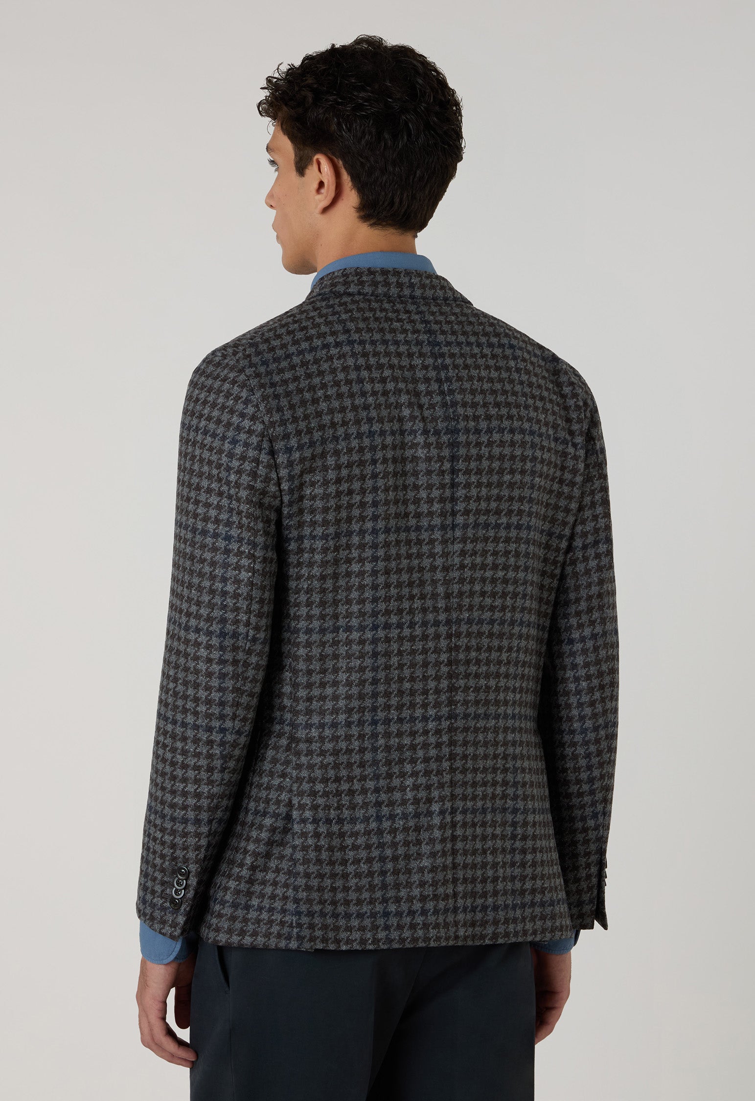 K-Jacket doppiopetto in lana e cashmere pied-de-poule grigia