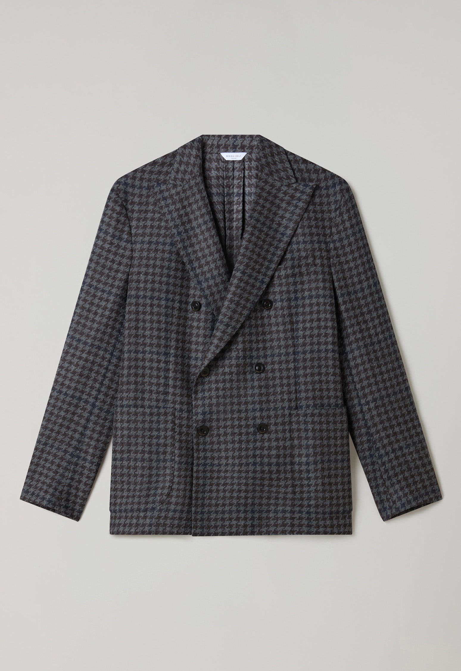 Grey Wool Cashmere Pied-de-poule double-breasted K-Jacket