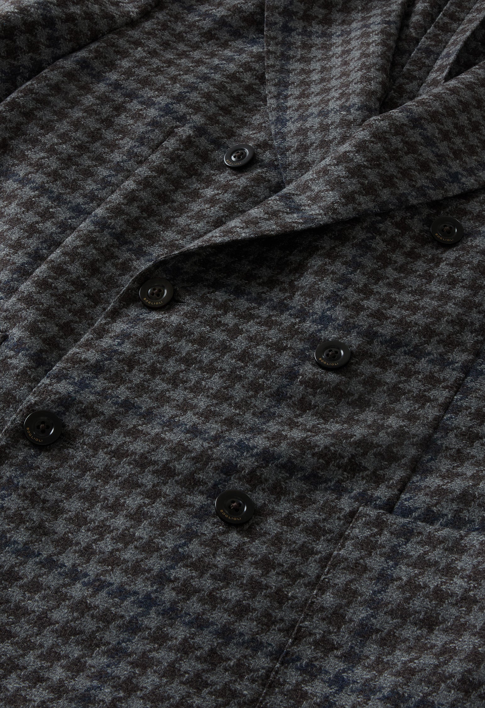 Grey Wool Cashmere Pied-de-poule double-breasted K-Jacket