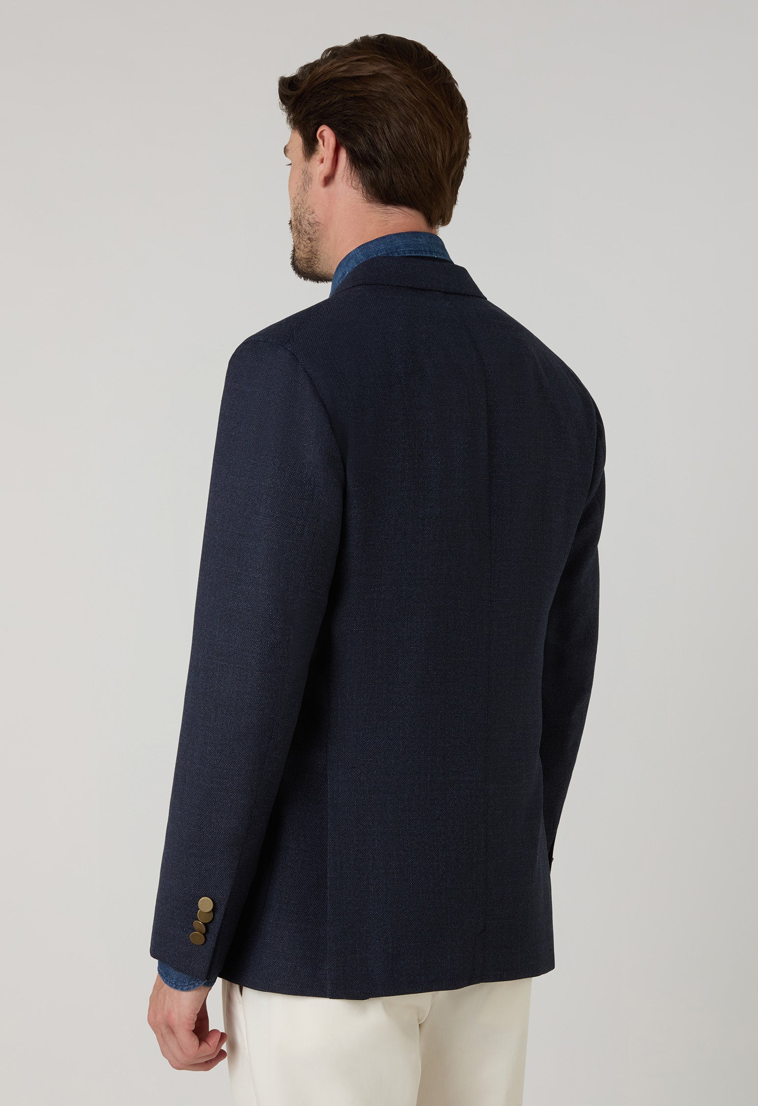 K-Jacket doppiopetto blu in lana leggera a nido d’ape con bottoni in ottone