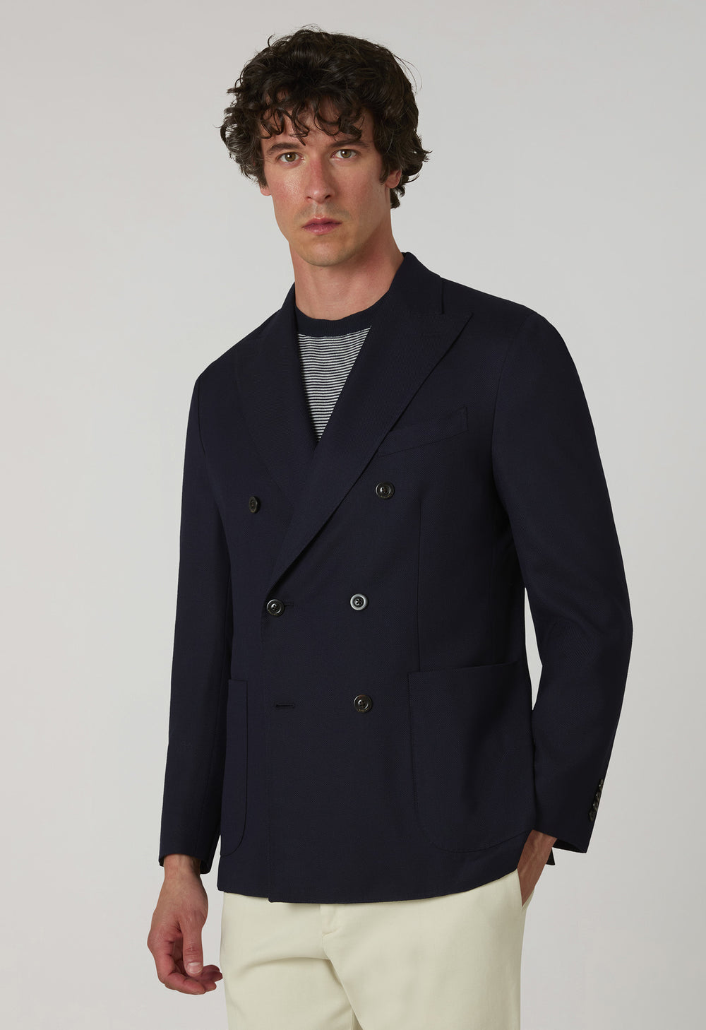 Blue Light Wool Honeycomb Double-Breasted K-Jacket