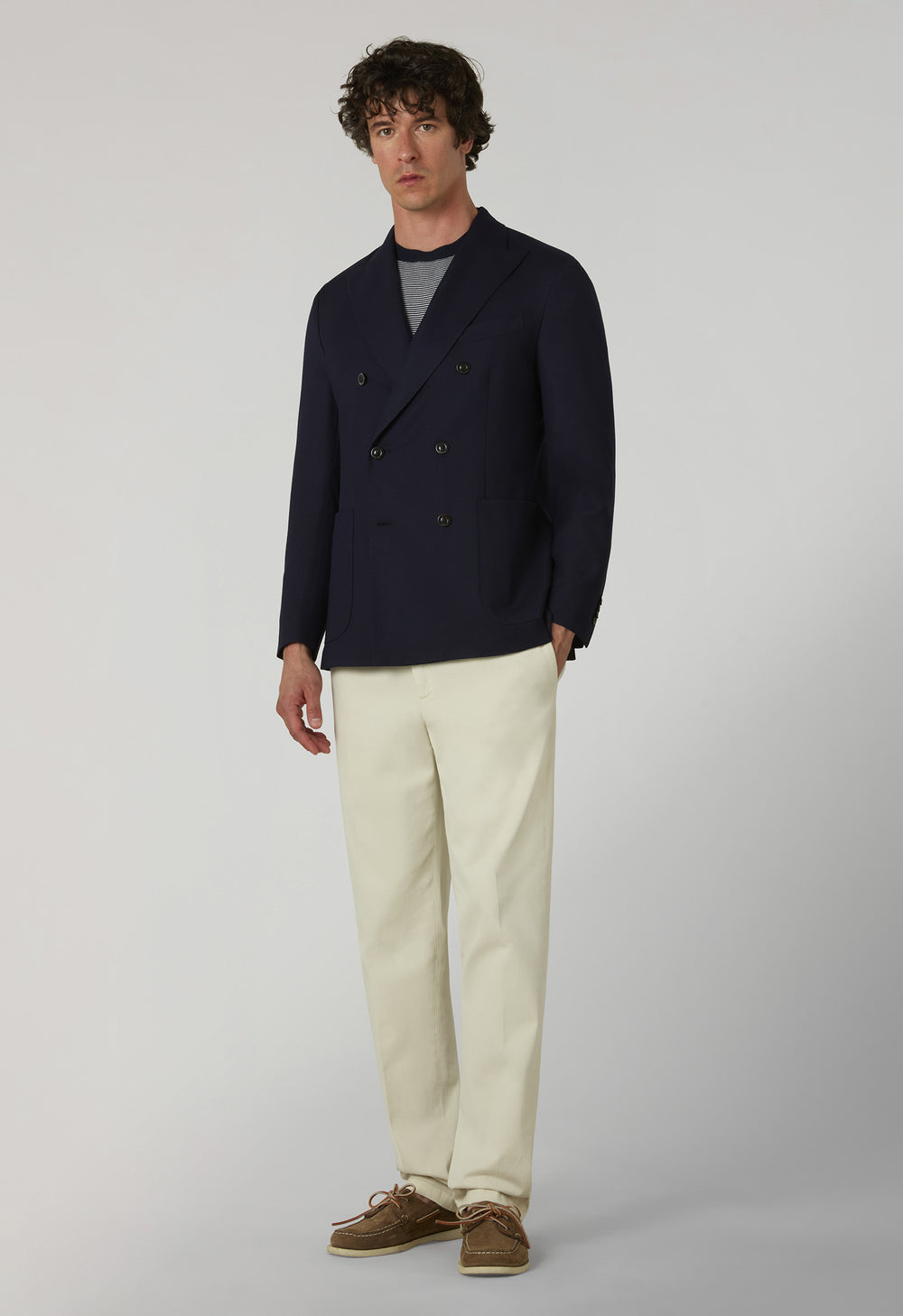 Blue Light Wool Honeycomb Double-Breasted K-Jacket