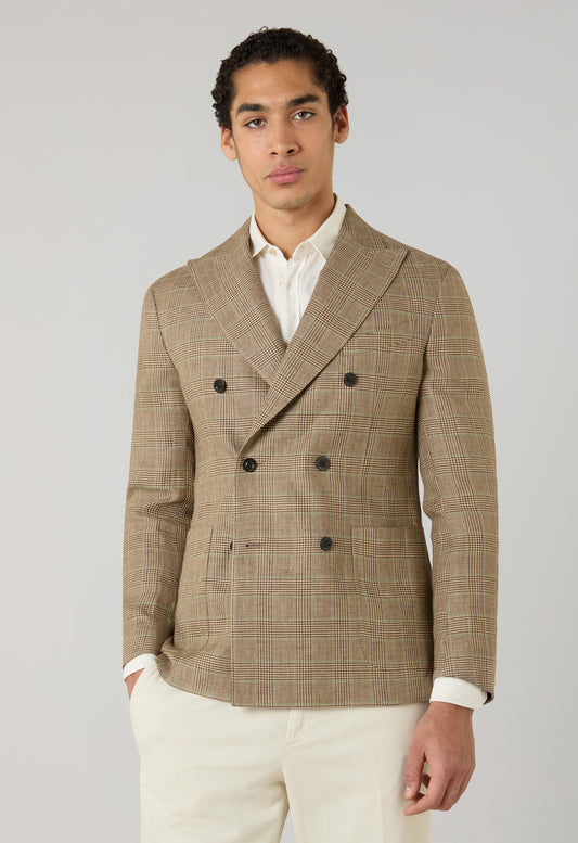 Wheat Pattern Linen Prince of Wales Double-Breasted K-Jacket