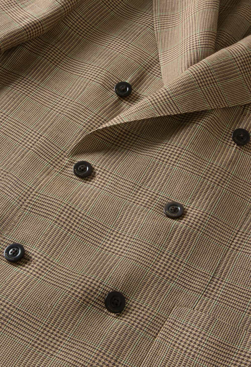 Weizenfarbe gemusterte zweireihige K-Jacket aus Prince-of-Wales-Leinen