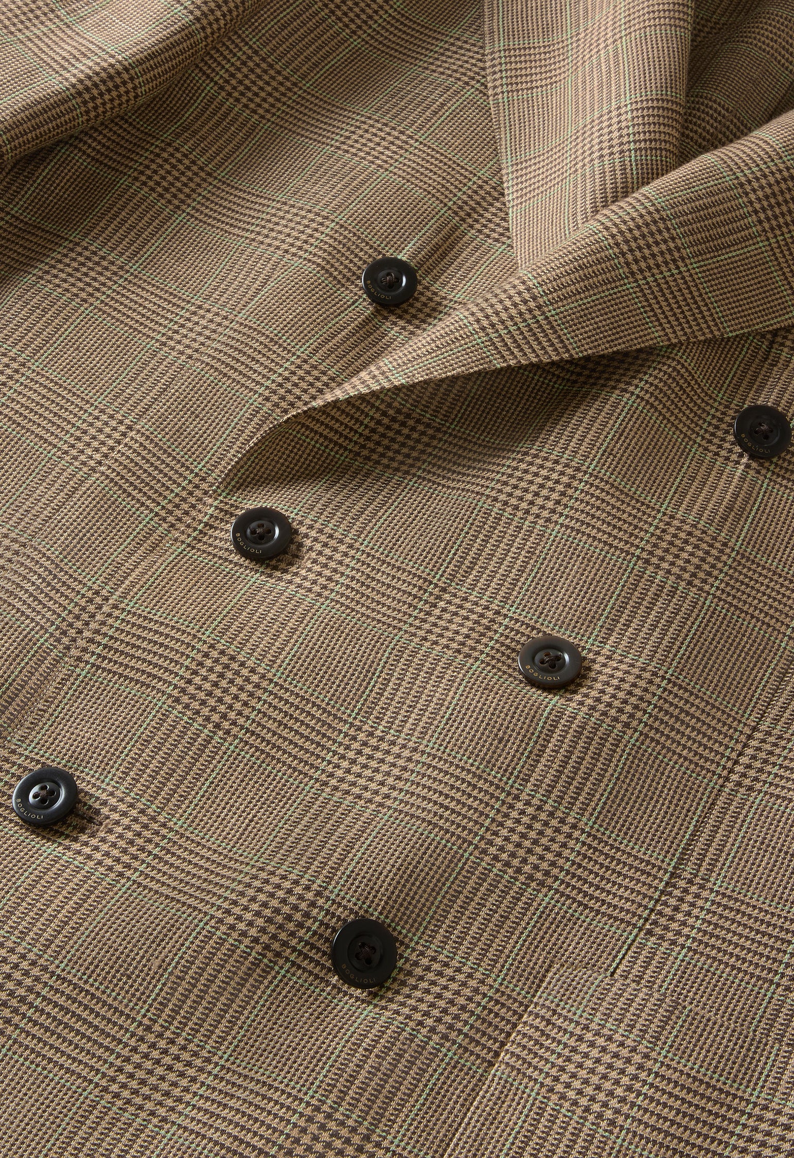 Weizenfarbe gemusterte zweireihige K-Jacket aus Prince-of-Wales-Leinen