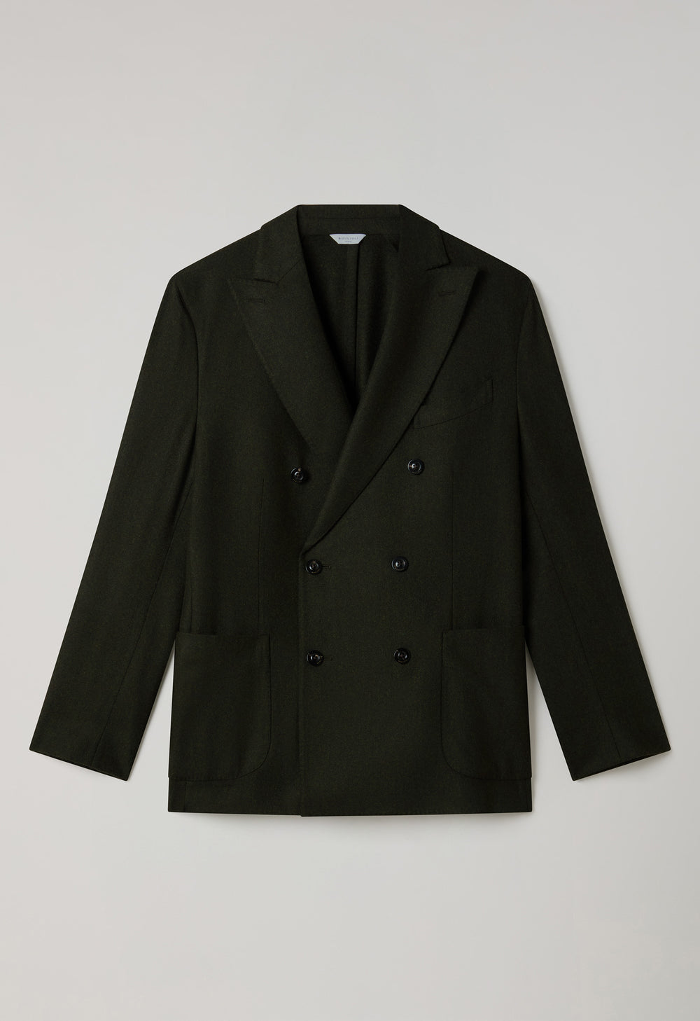 Dunkelgrüne, zweireihige K-Jacket aus gewaschenem Flanell