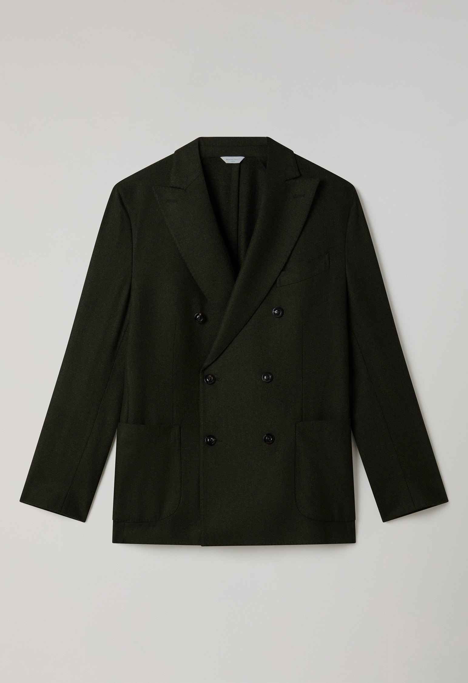 Dunkelgrüne, zweireihige K-Jacket aus gewaschenem Flanell