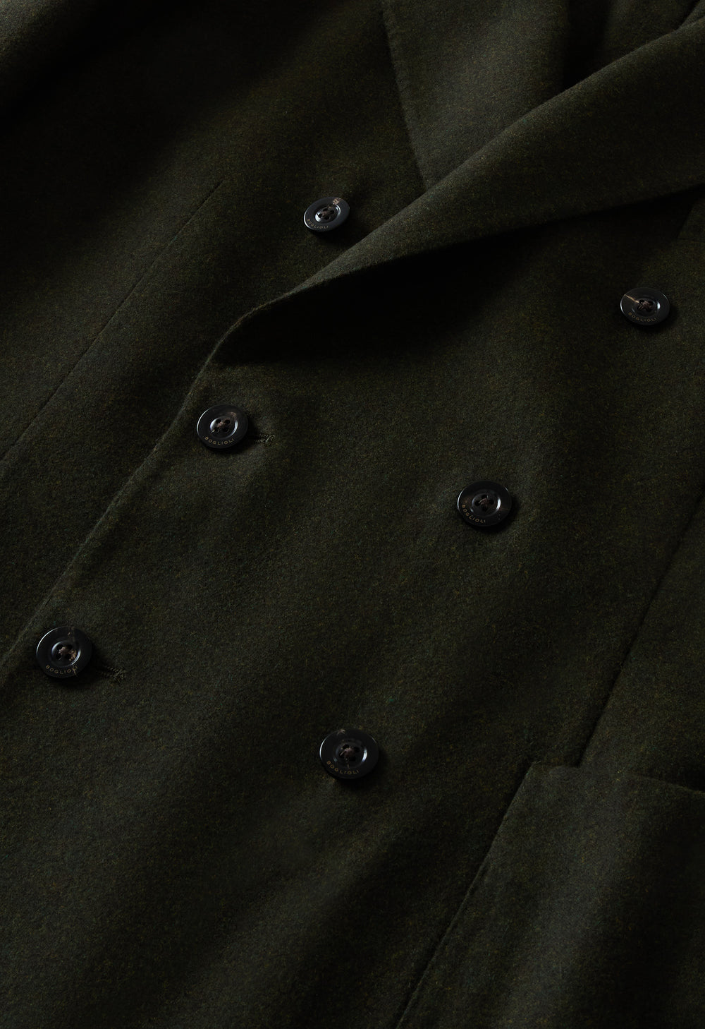 Dunkelgrüne, zweireihige K-Jacket aus gewaschenem Flanell