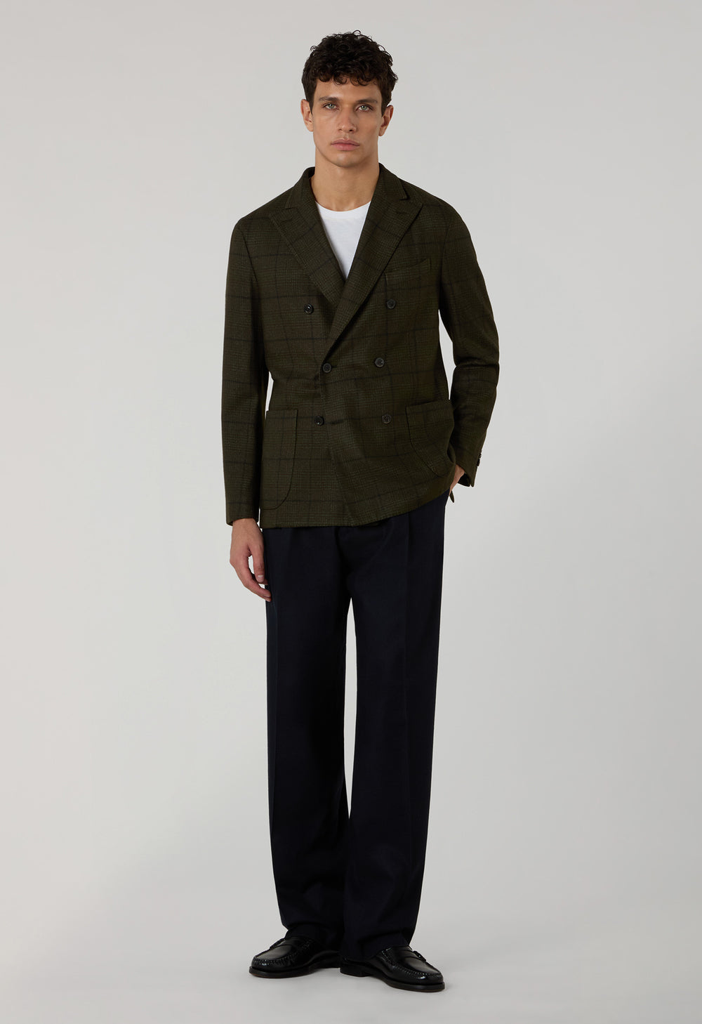 Green Garment Dyed Overcheck Wool double-breasted K-Jacket