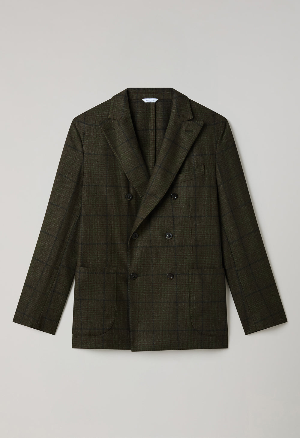 Green Garment Dyed Overcheck Wool double-breasted K-Jacket