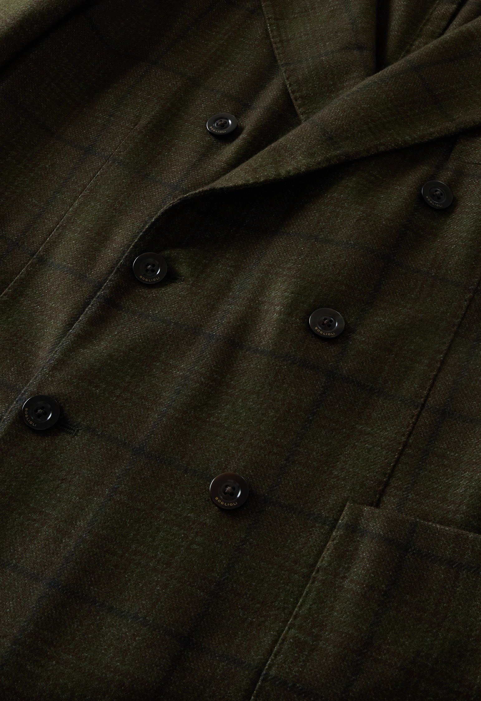 Green Garment Dyed Overcheck Wool double-breasted K-Jacket