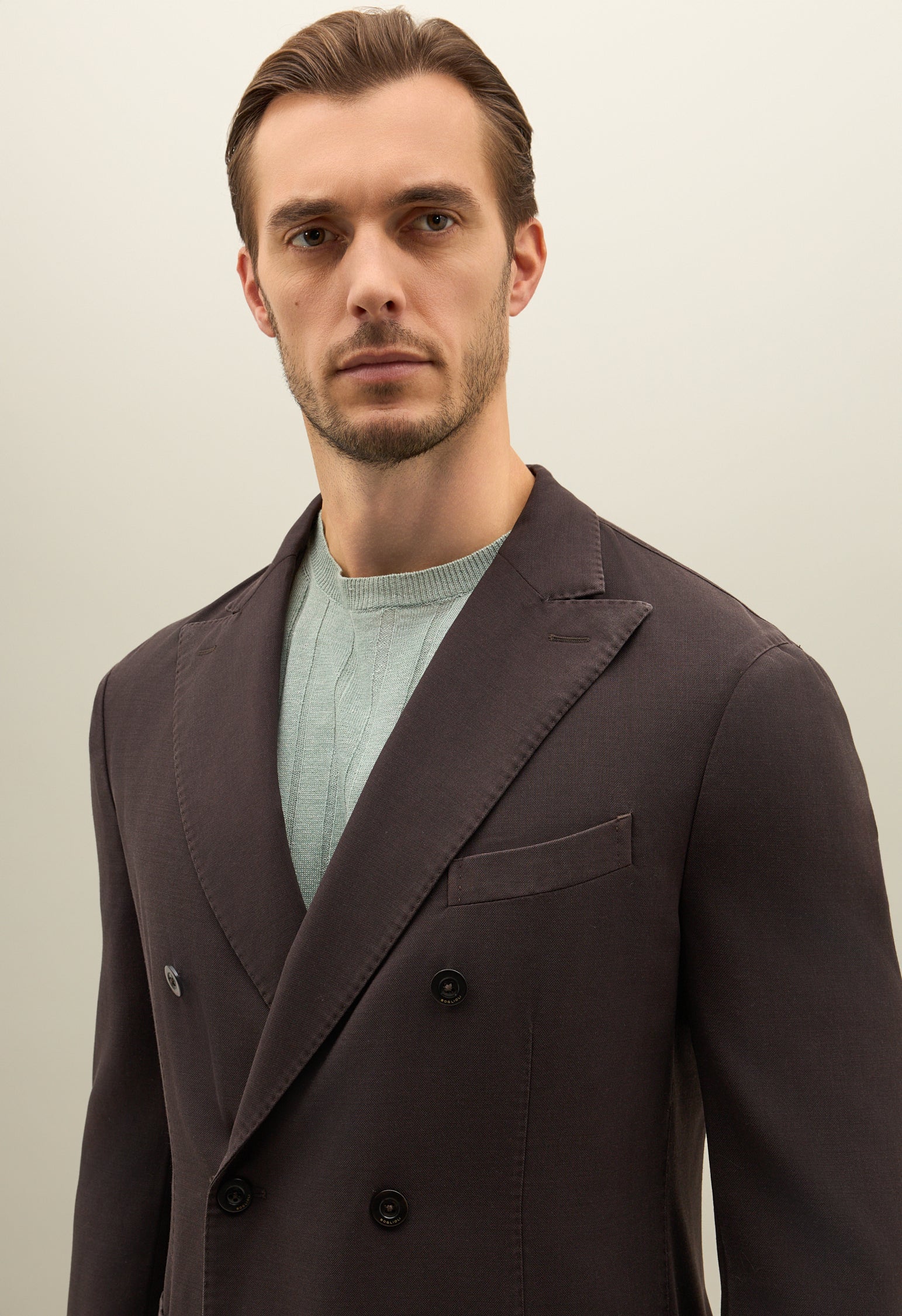 Braunes Zweireihige K-Jacket aus High-Performance-Wollkrepp