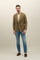 Khaki Zweireihige K-Jacket aus Baumwoll-Leinen-Twill
