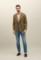 Khaki Zweireihige K-Jacket aus Baumwoll-Leinen-Twill