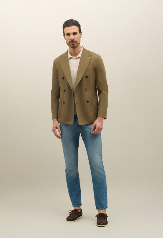 Kahki Cotton Linen twill double-breasted K-Jacket