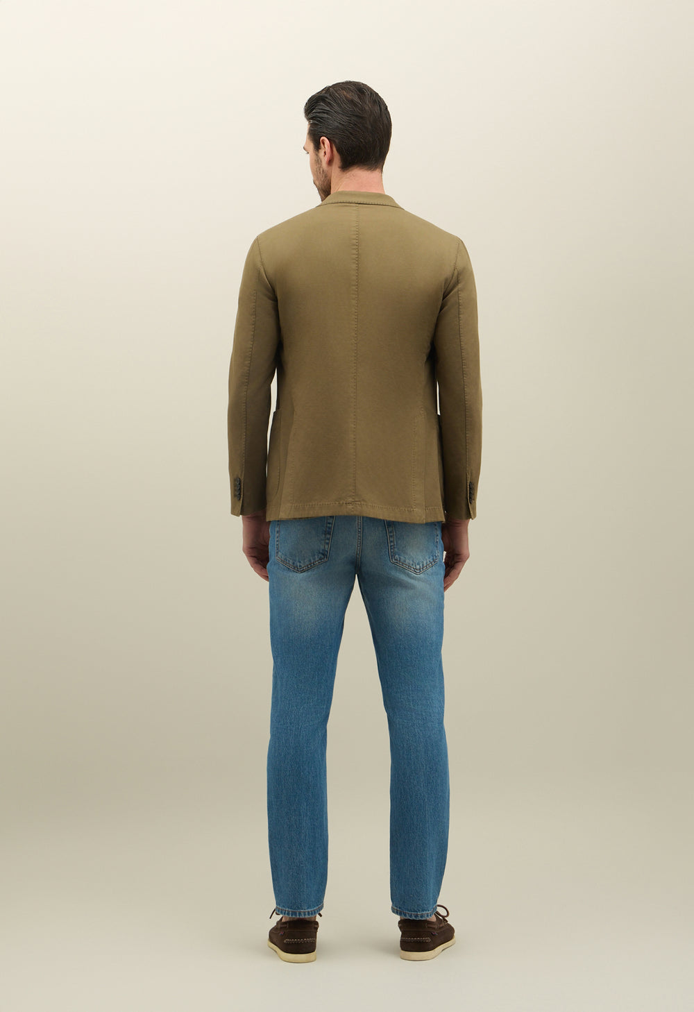 Khaki Zweireihige K-Jacket aus Baumwoll-Leinen-Twill