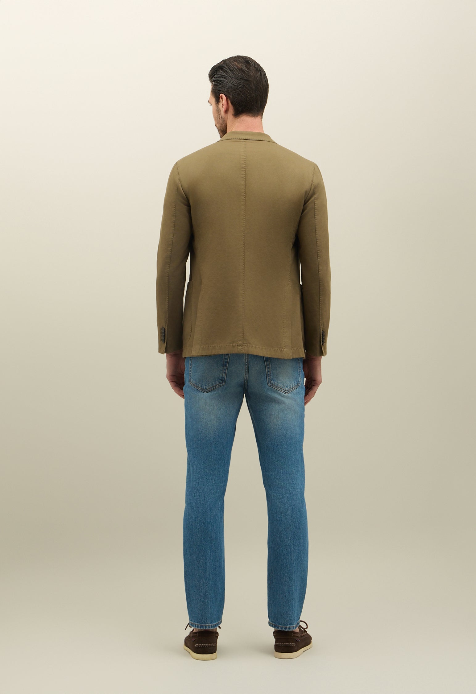 Khaki Zweireihige K-Jacket aus Baumwoll-Leinen-Twill