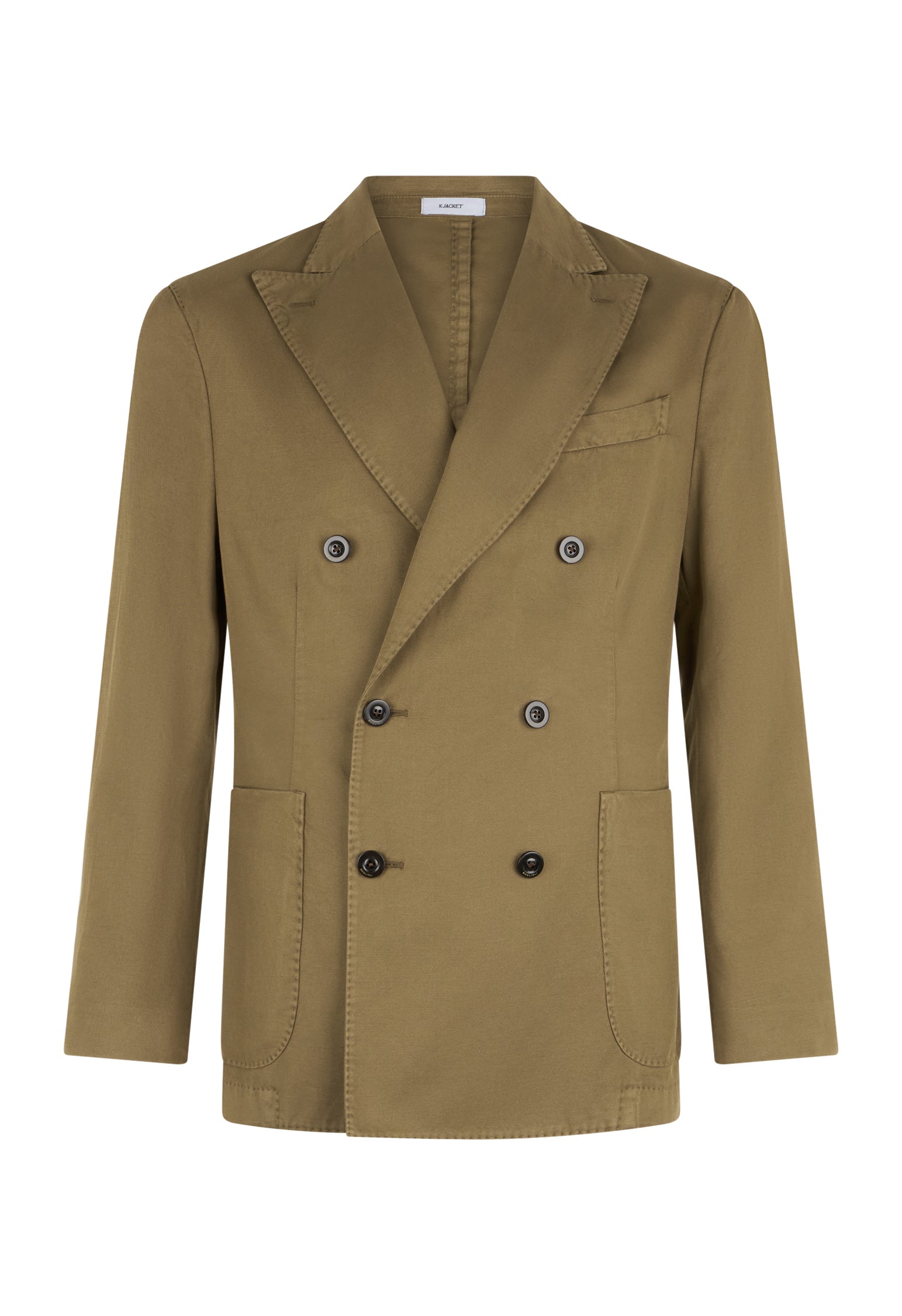 Khaki Zweireihige K-Jacket aus Baumwoll-Leinen-Twill
