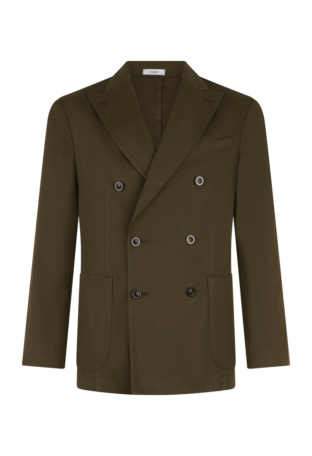 Dunkelgrüne doppelreihige K-Jacket aus Baumwoll-Leinen-Twill