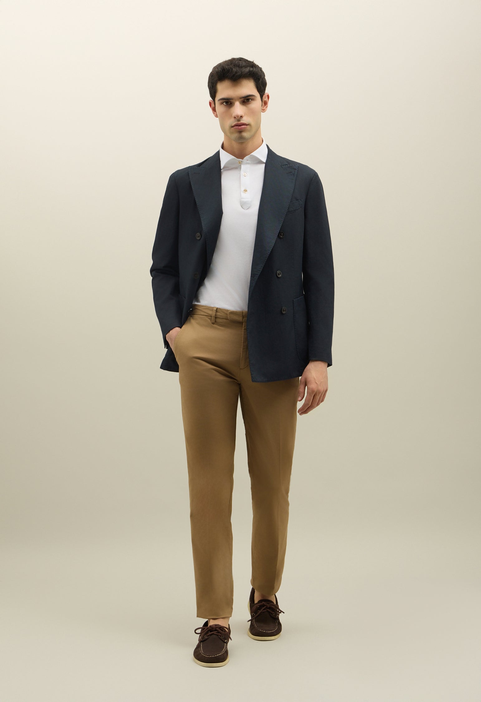 K-Jacket doppiopetto in twill di cotone e lino blu