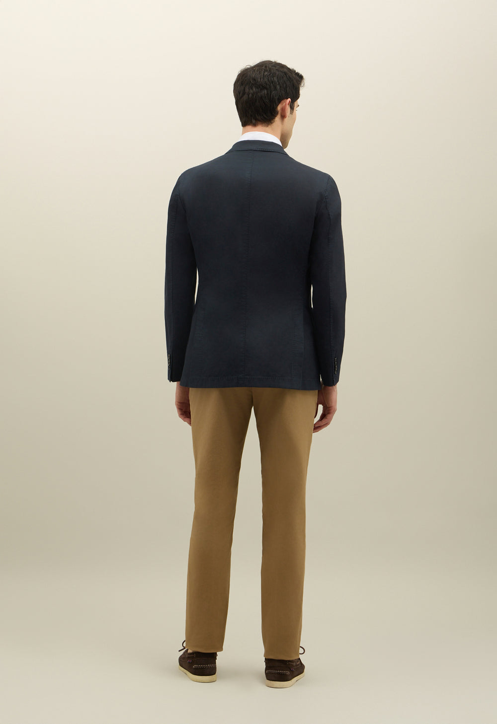 Blaue doppelreihige K-Jacket aus Baumwoll-Leinen-Twill