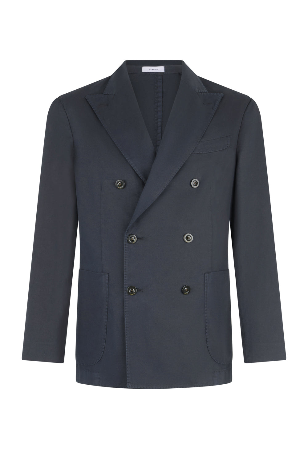 Blaue doppelreihige K-Jacket aus Baumwoll-Leinen-Twill