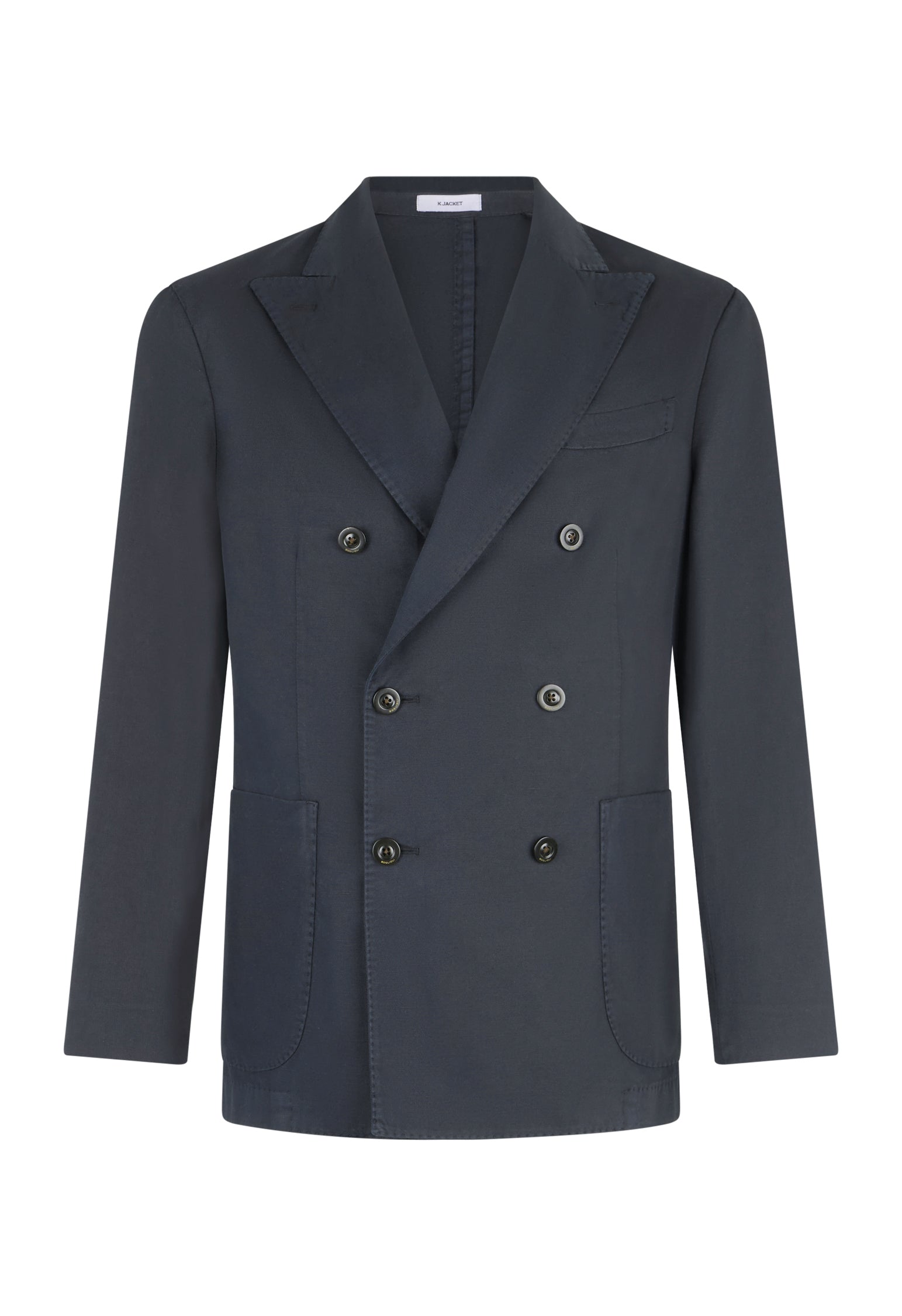 Blaue doppelreihige K-Jacket aus Baumwoll-Leinen-Twill