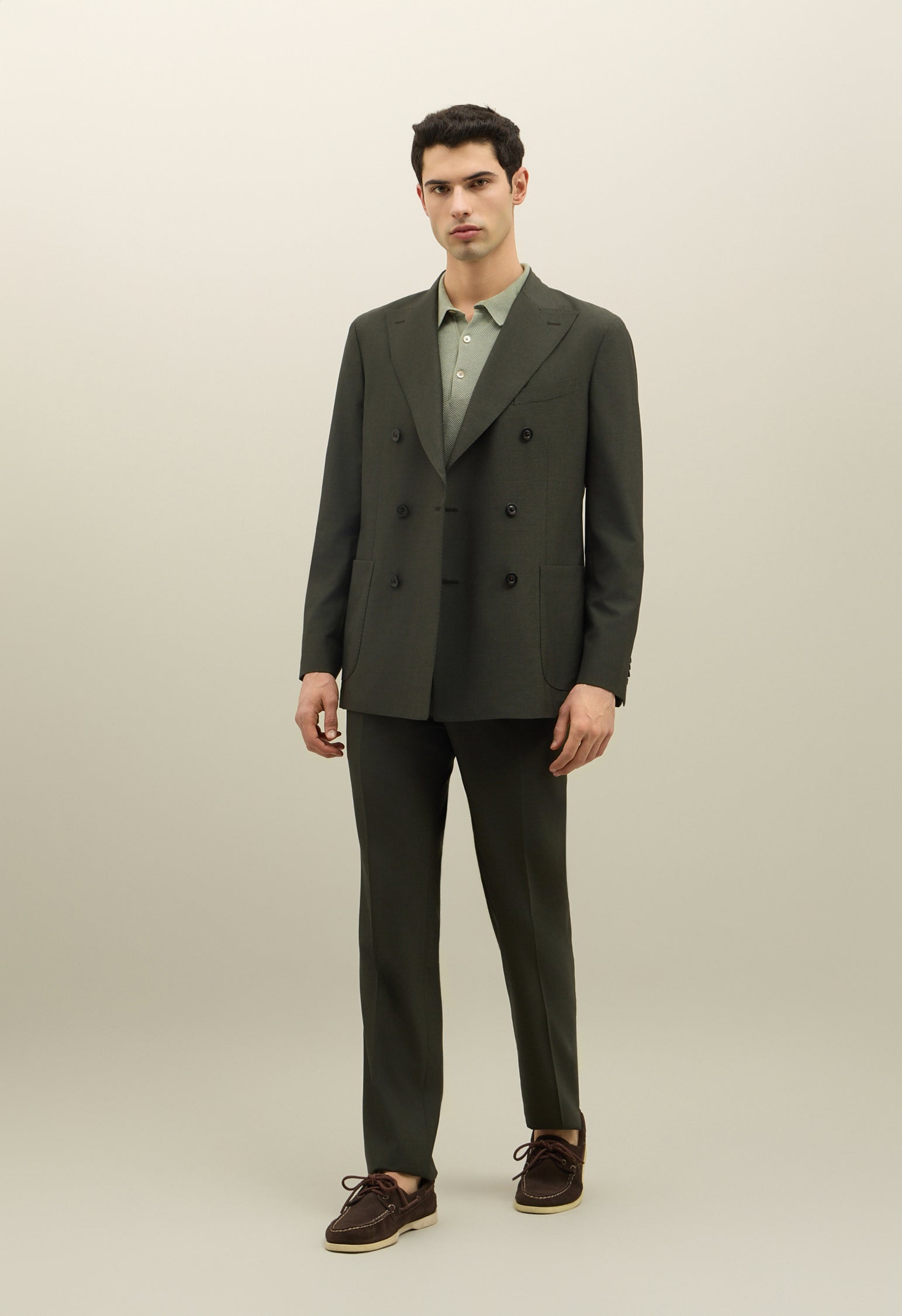 Green Luxury Wool Silk Canva double-breasted K-Suit