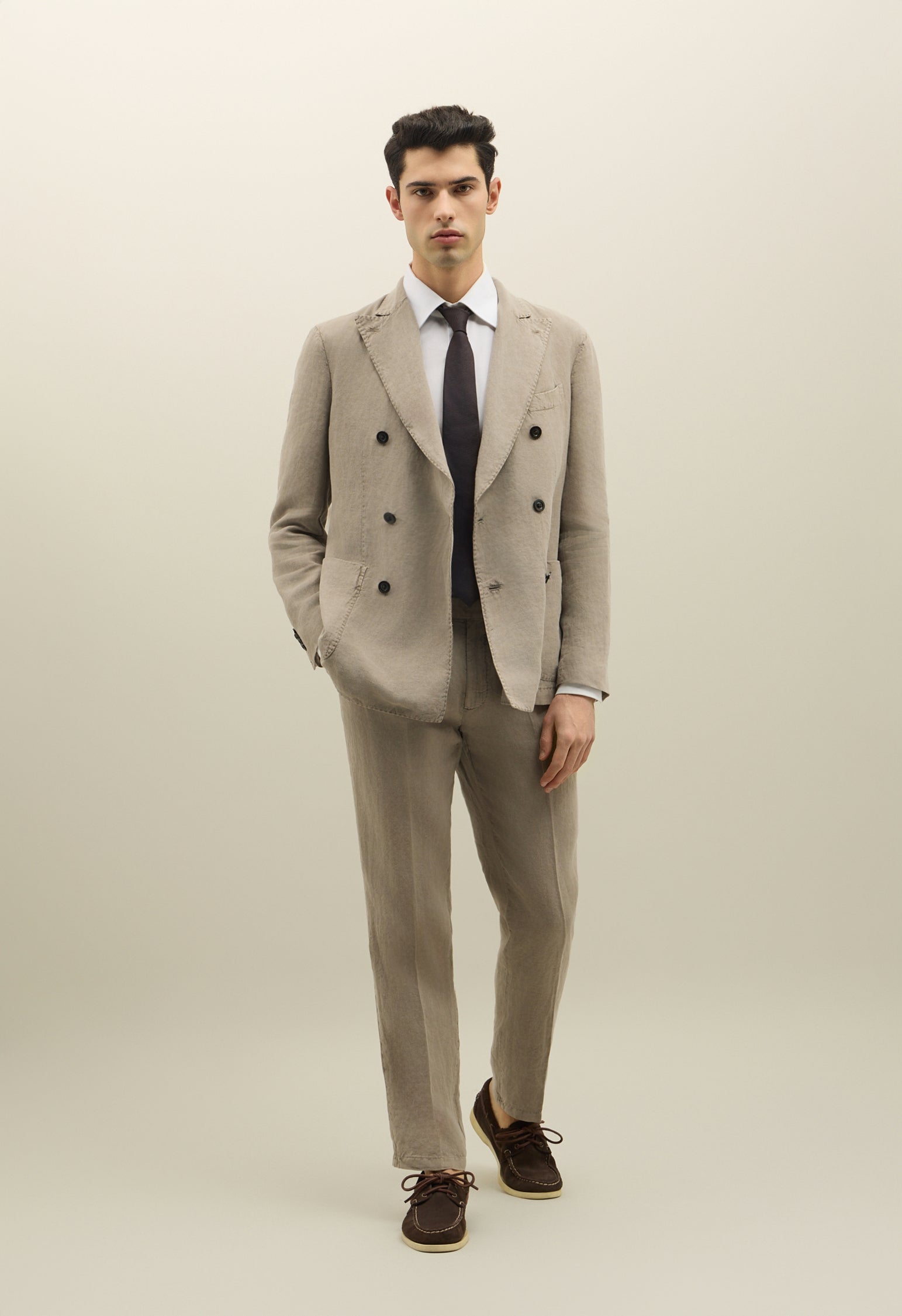 Beige Tinto Terra Linen double-breasted K-Suit