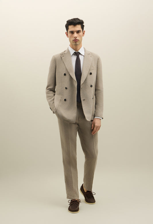 Beige Tinto Terra Linen double-breasted K-Suit