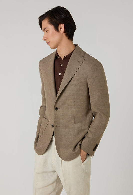Light Brown Light Wool Honeycomb K-Jacket with Wide Lapels