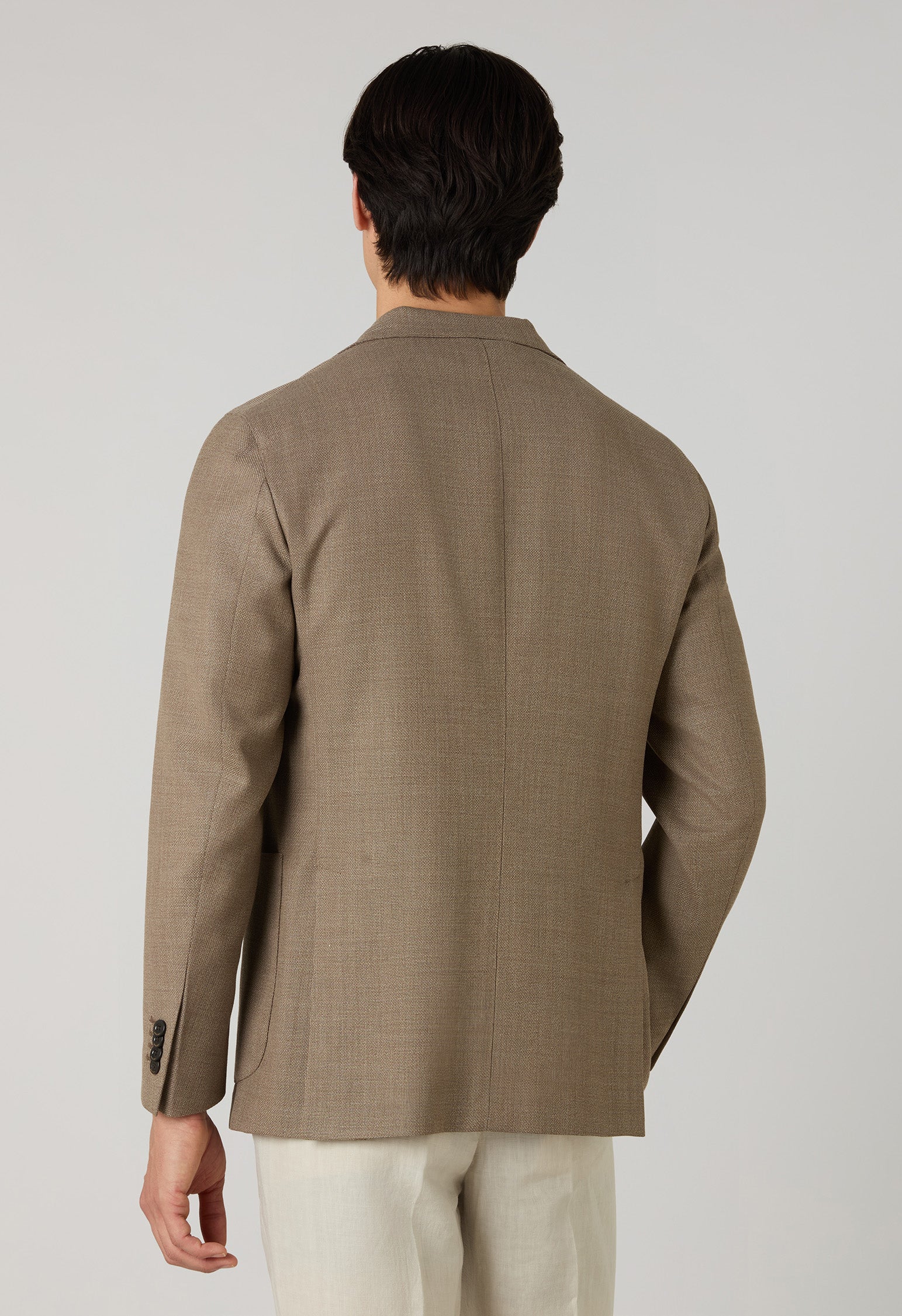 K-Jacket marrone chiaro in lana leggera a nido d’ape con revers ampi