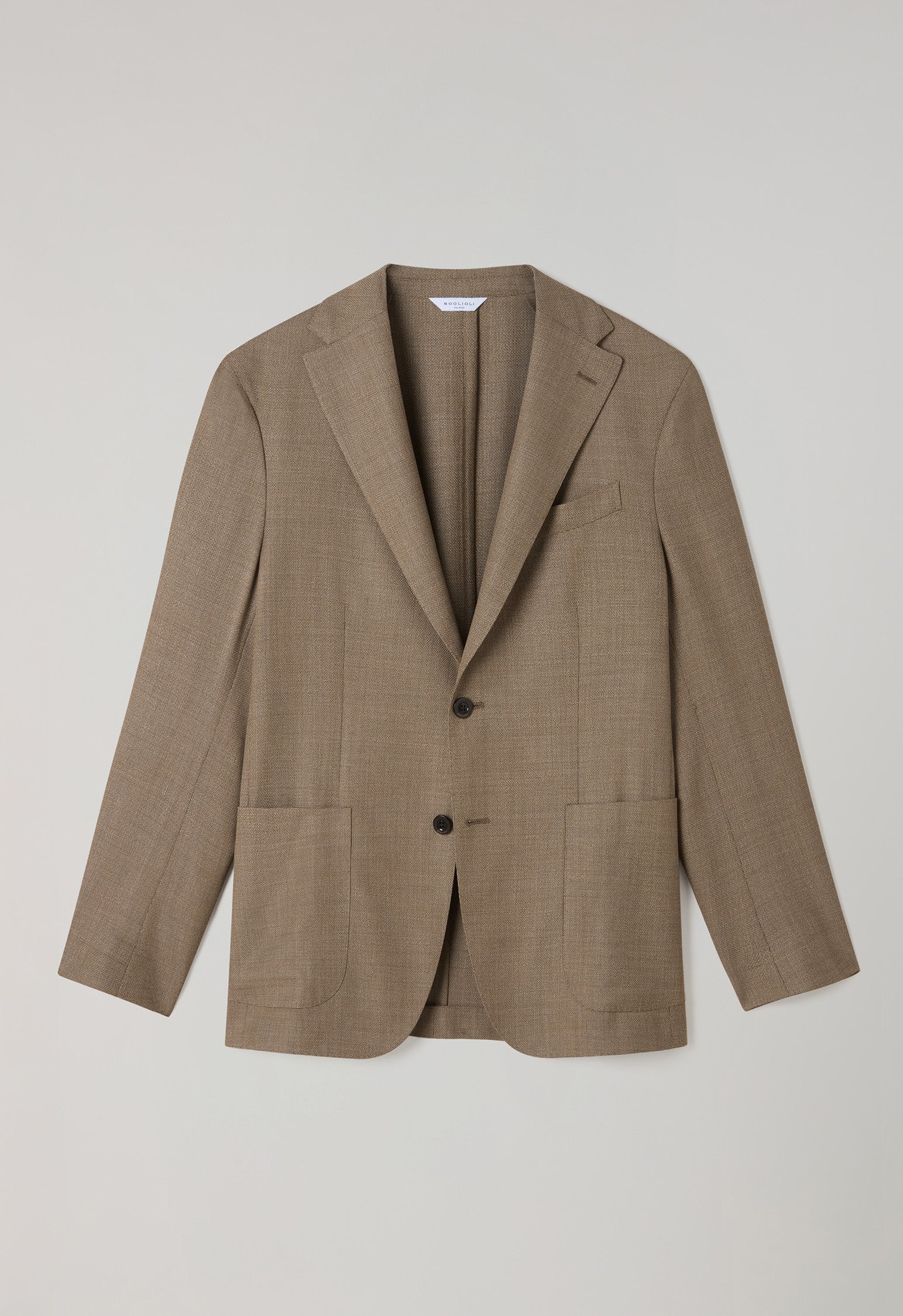 K-Jacket marrone chiaro in lana leggera a nido d’ape con revers ampi