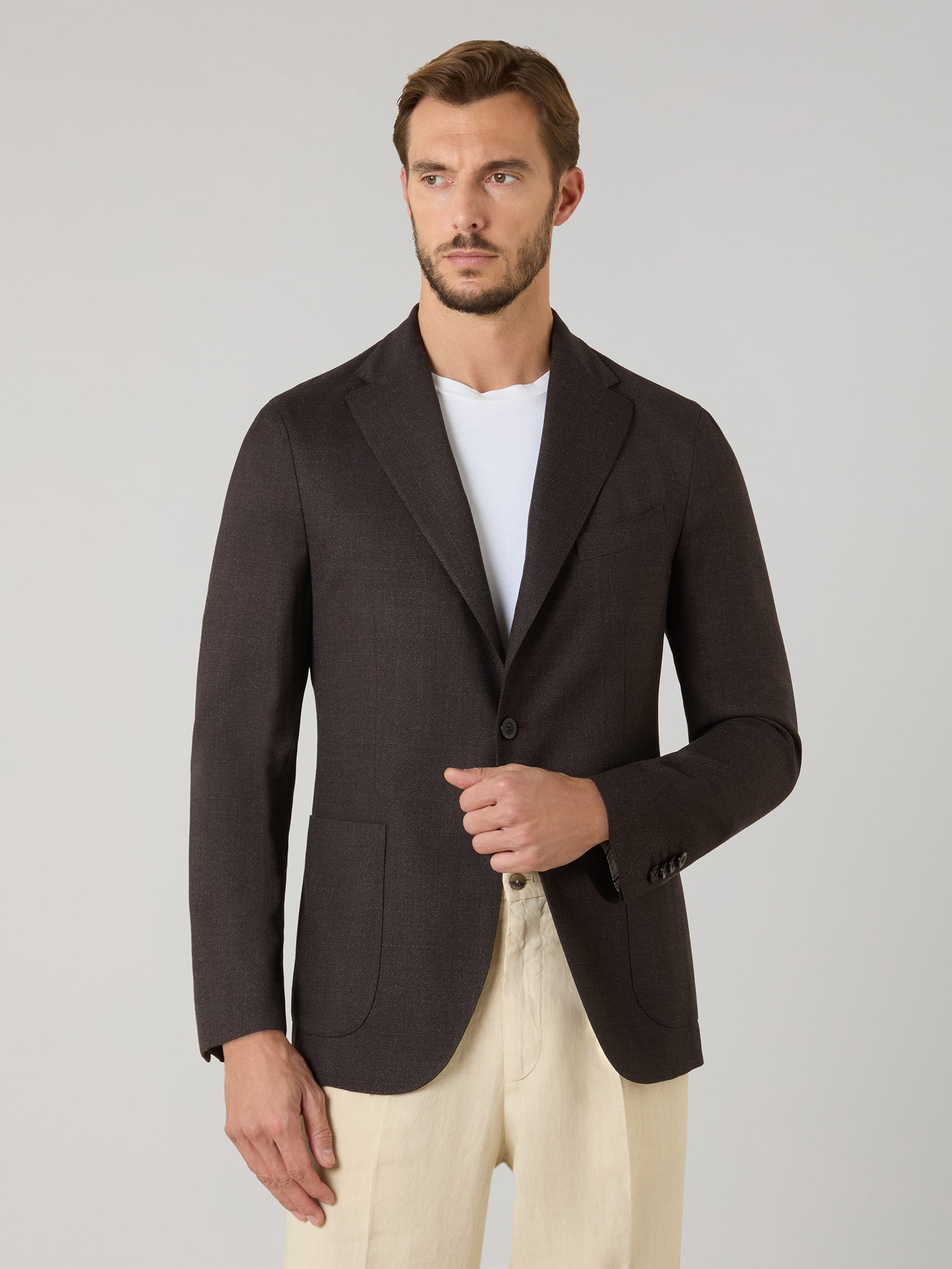K-Jacket in lana leggera a nido d'ape marrone
