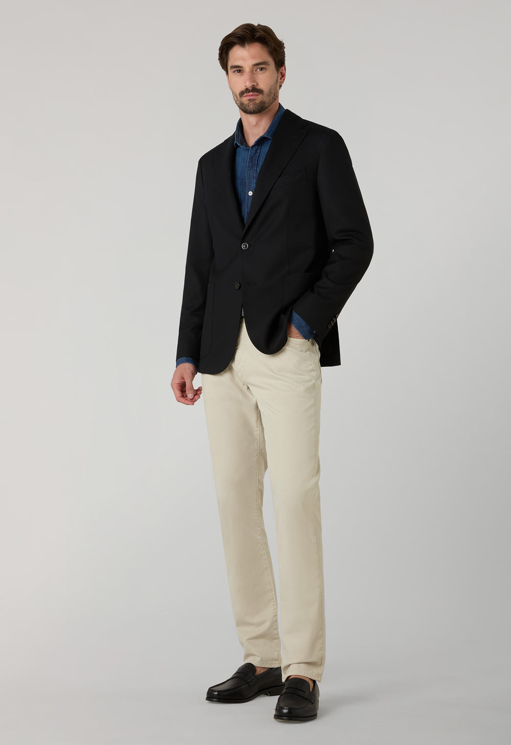 K-Jacket nera in lana leggera a nido d’ape con revers ampi