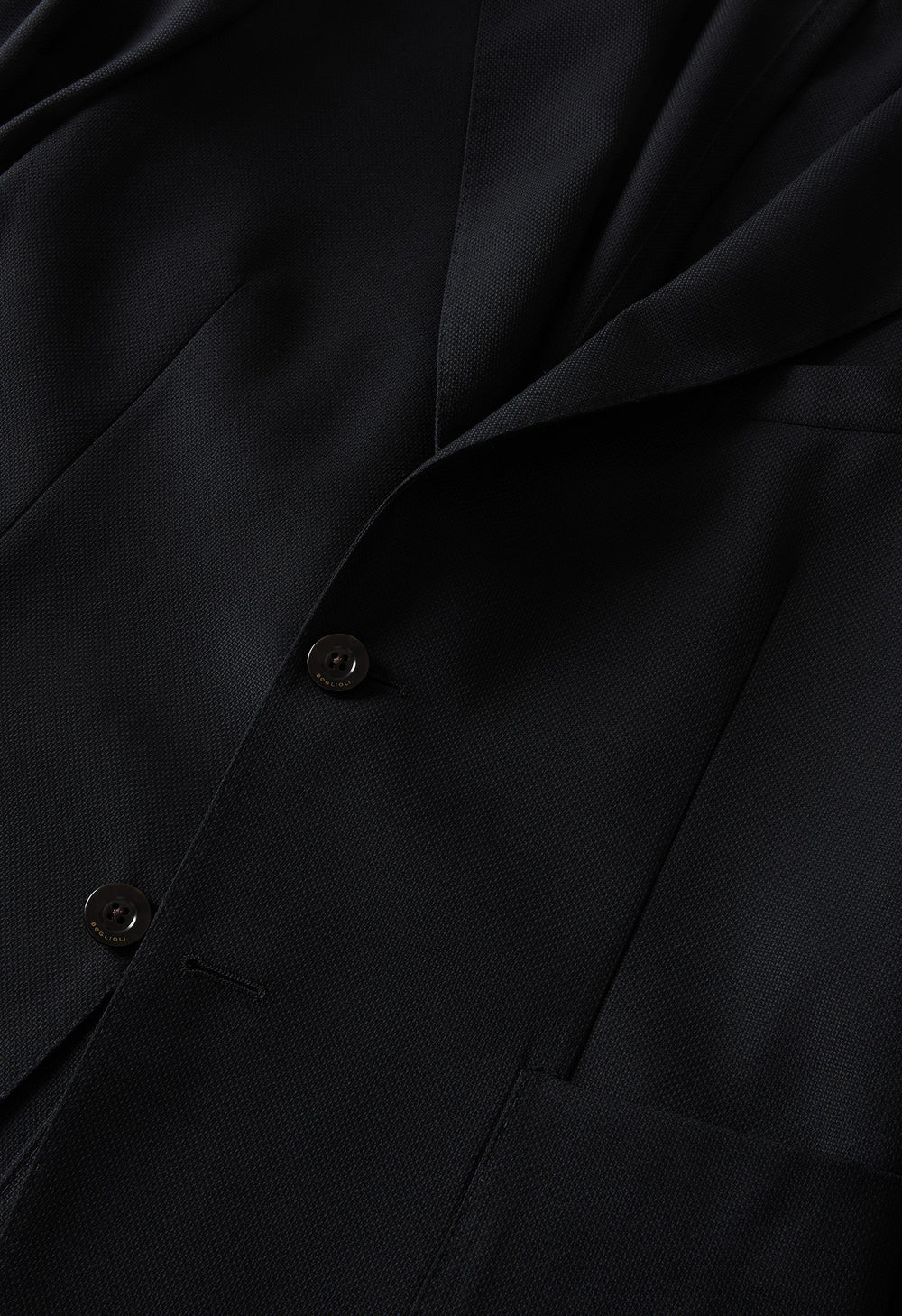 K-Jacket nera in lana leggera a nido d’ape con revers ampi