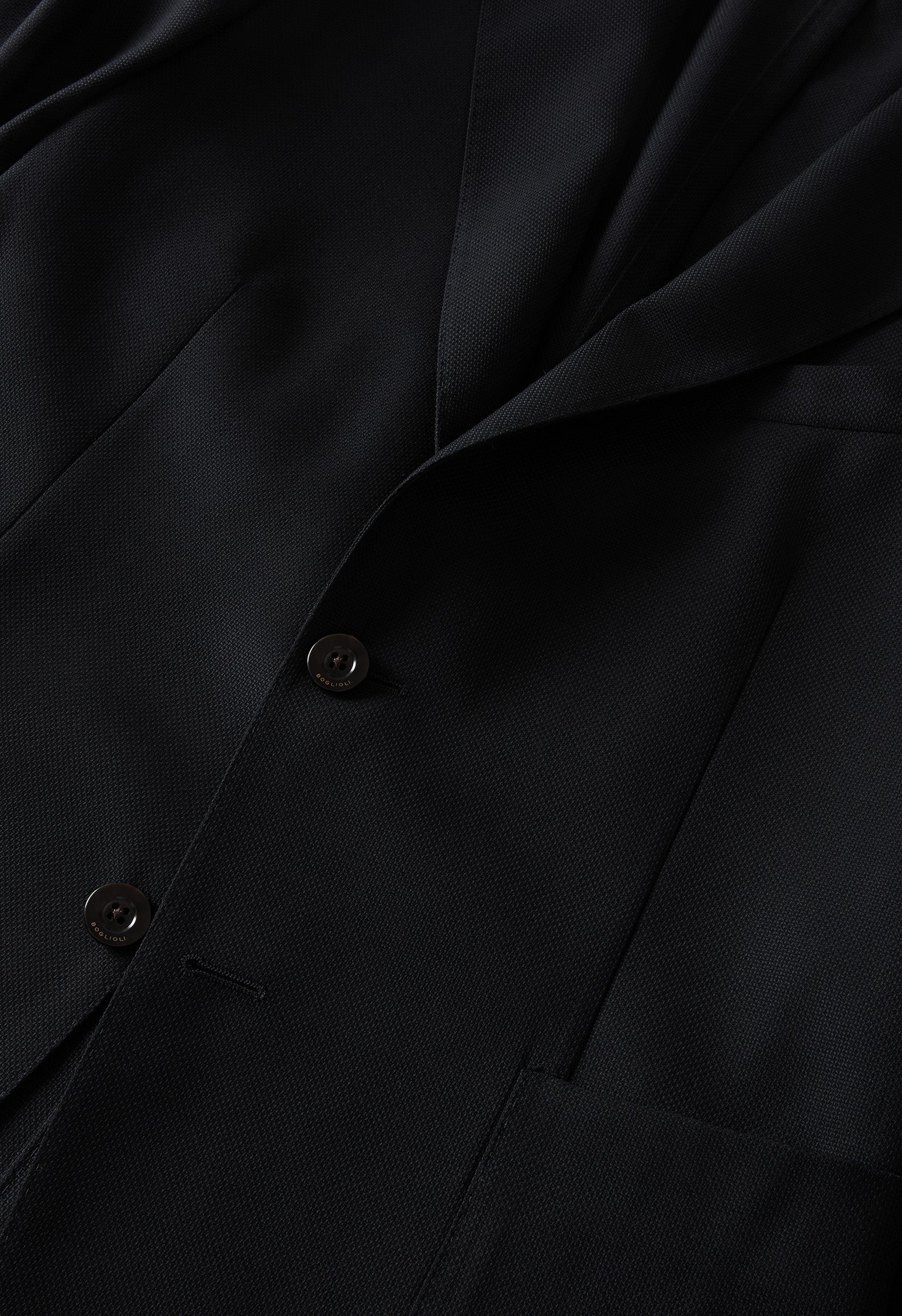 K-Jacket nera in lana leggera a nido d’ape con revers ampi