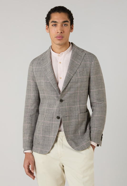 Grey Pattern Linen Check K-Jacket