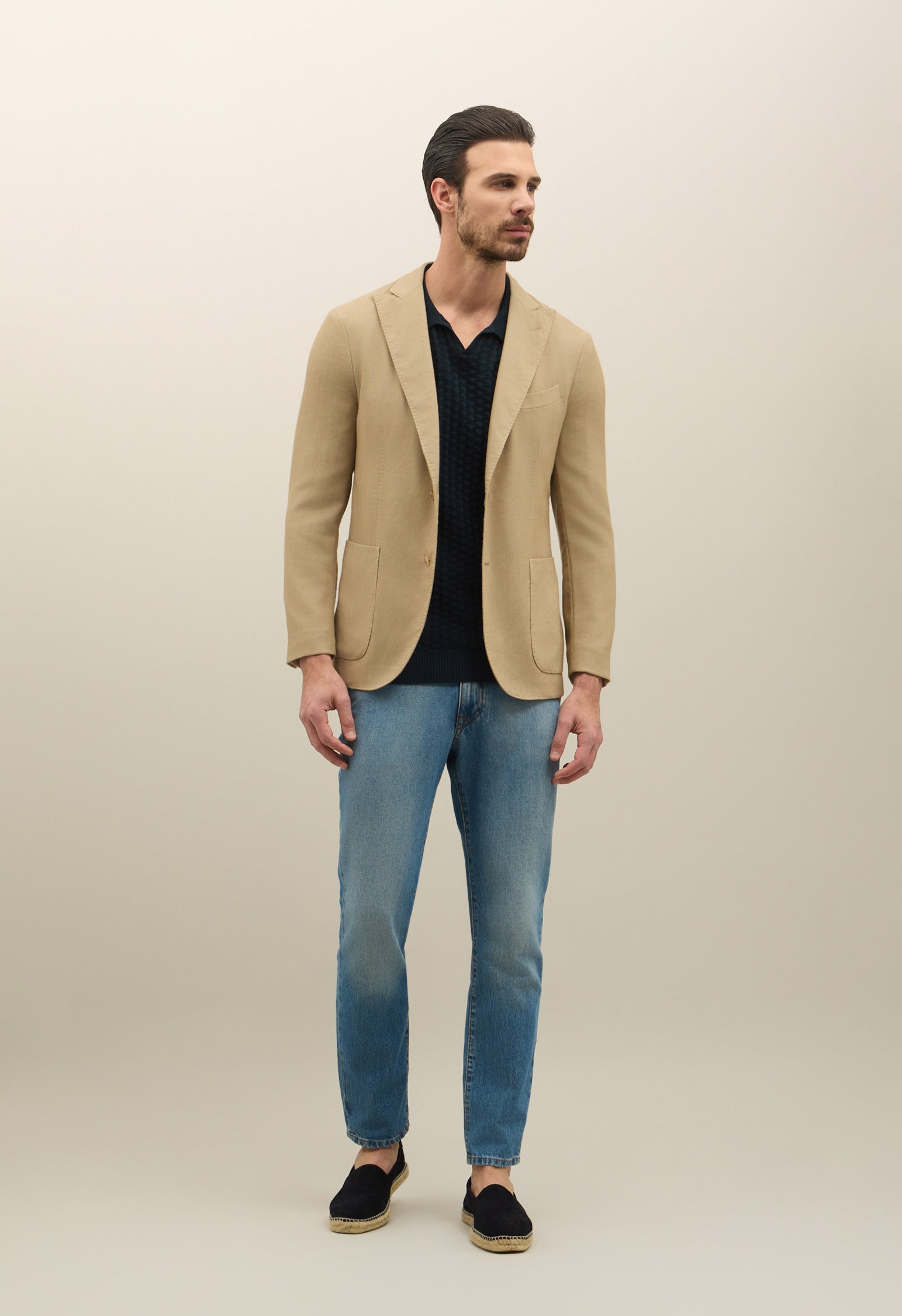Beige Garment Dyed Wool Honeycomb K-Jacket