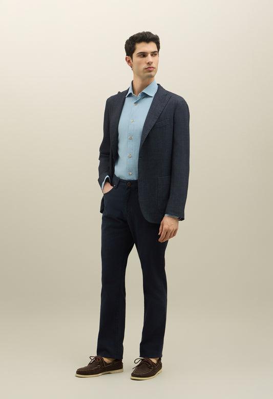 Blue Garment Dyed Wool Honeycomb K-Jacket