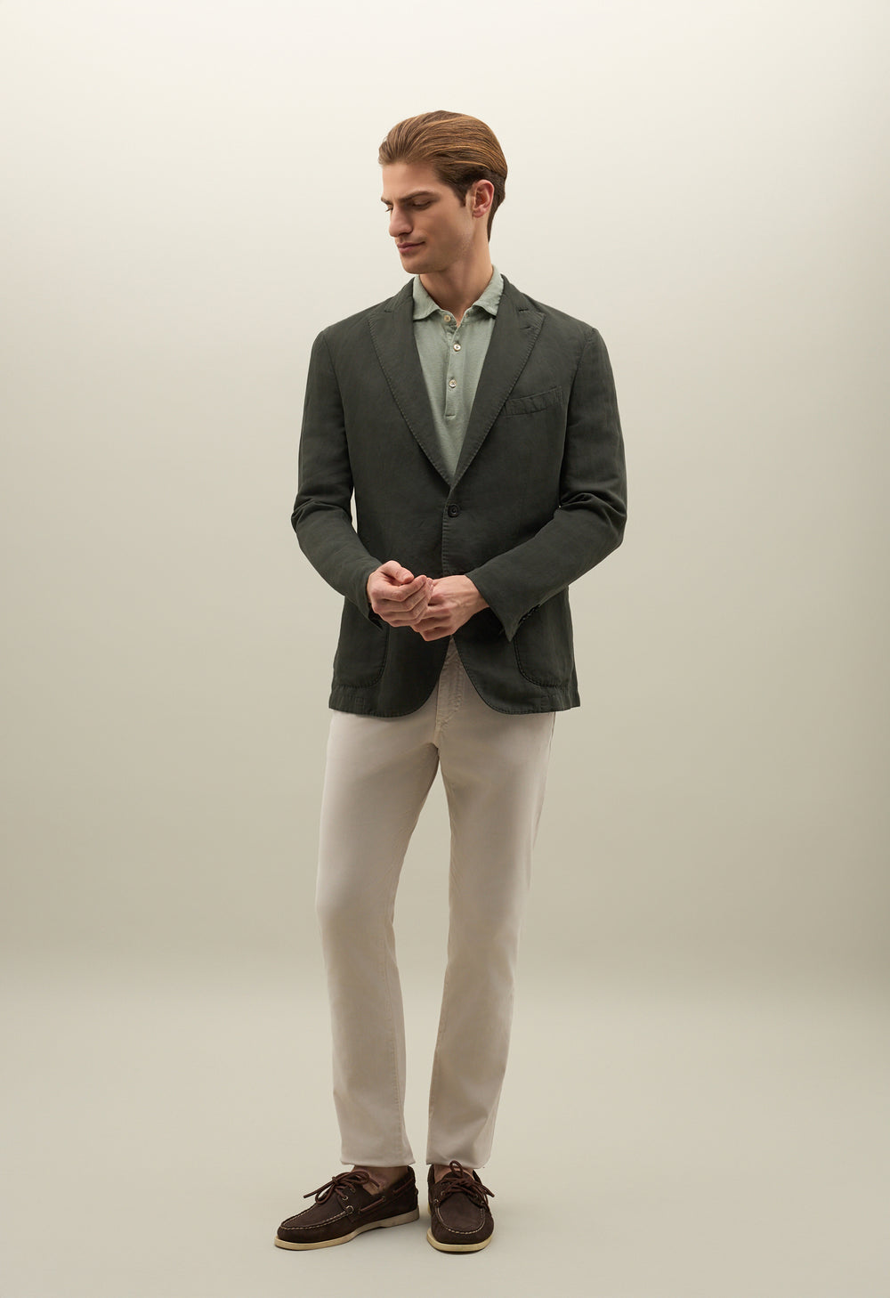 Grüne K-Jacket aus Baumwoll-Leinen-Satin