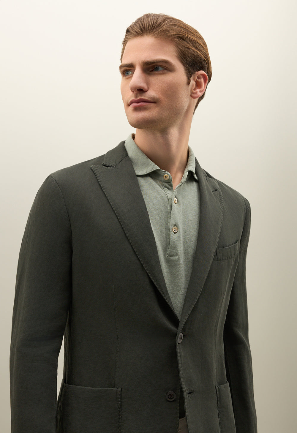 Grüne K-Jacket aus Baumwoll-Leinen-Satin