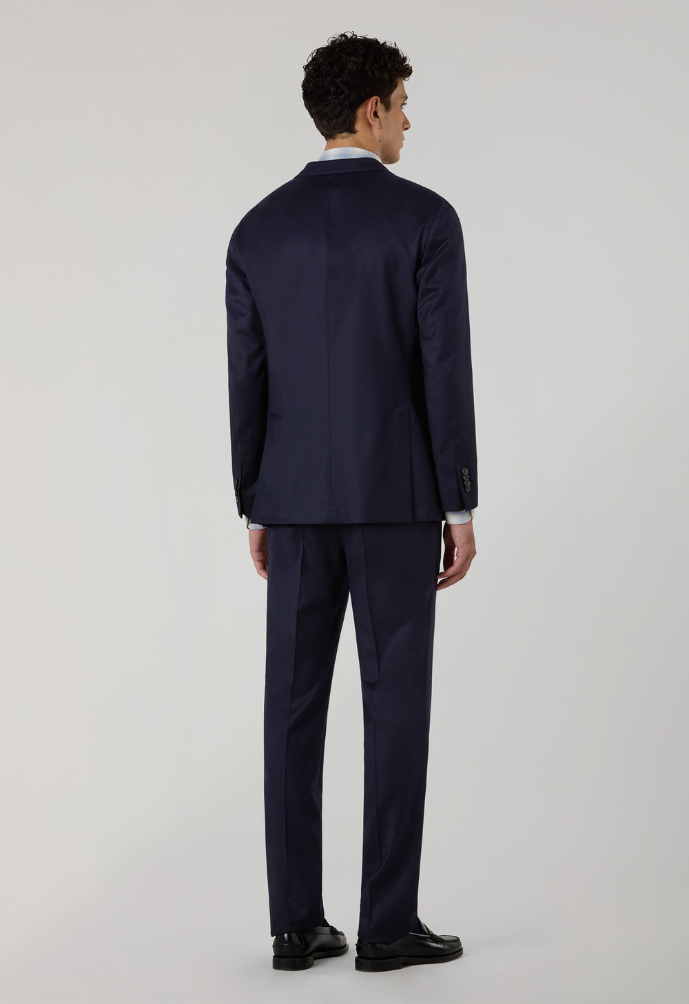 Dunkelblauer K-Jacket-Anzug aus 14-Mikron-Wolle und Seide