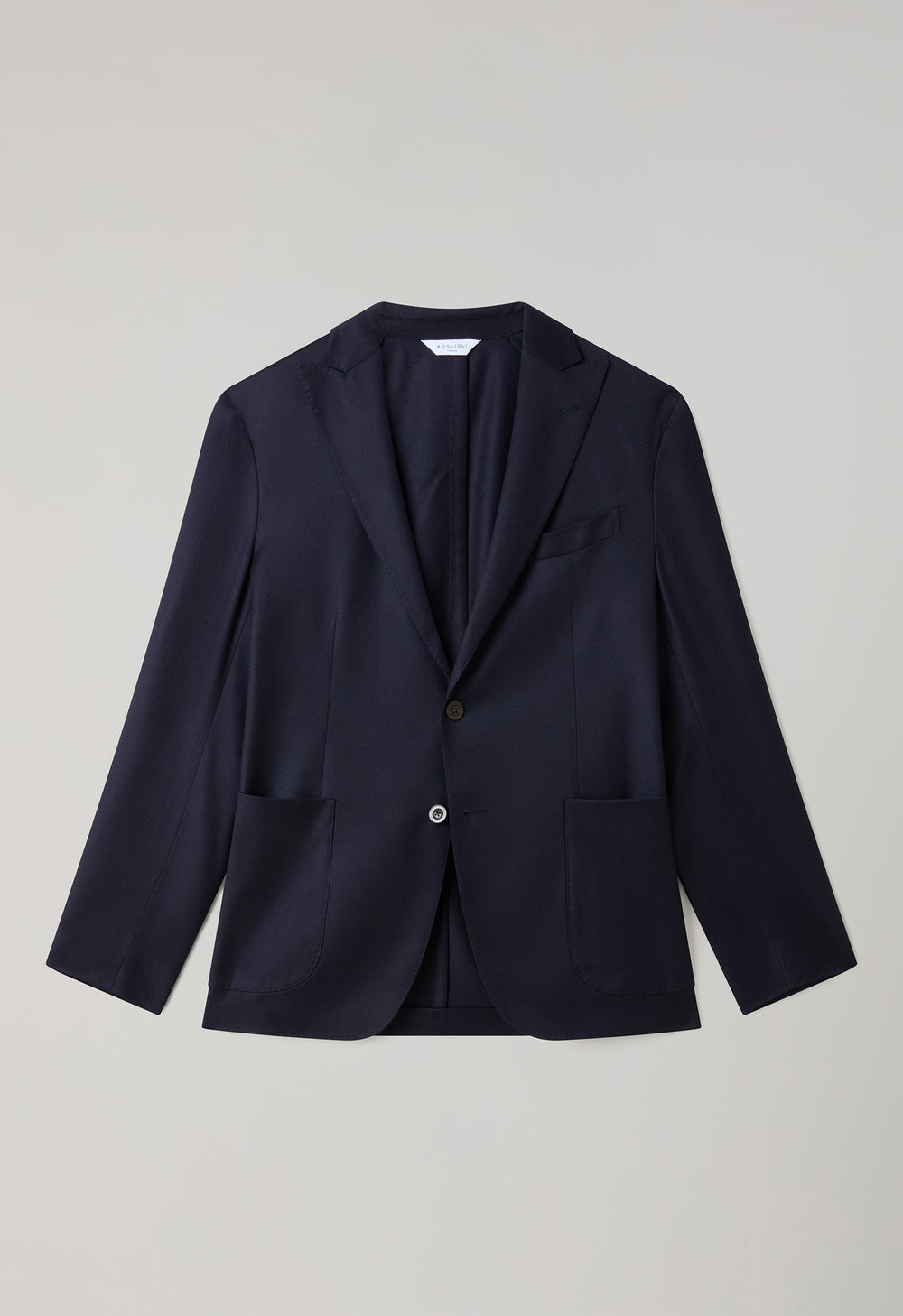 Dunkelblauer K-Jacket-Anzug aus 14-Mikron-Wolle und Seide